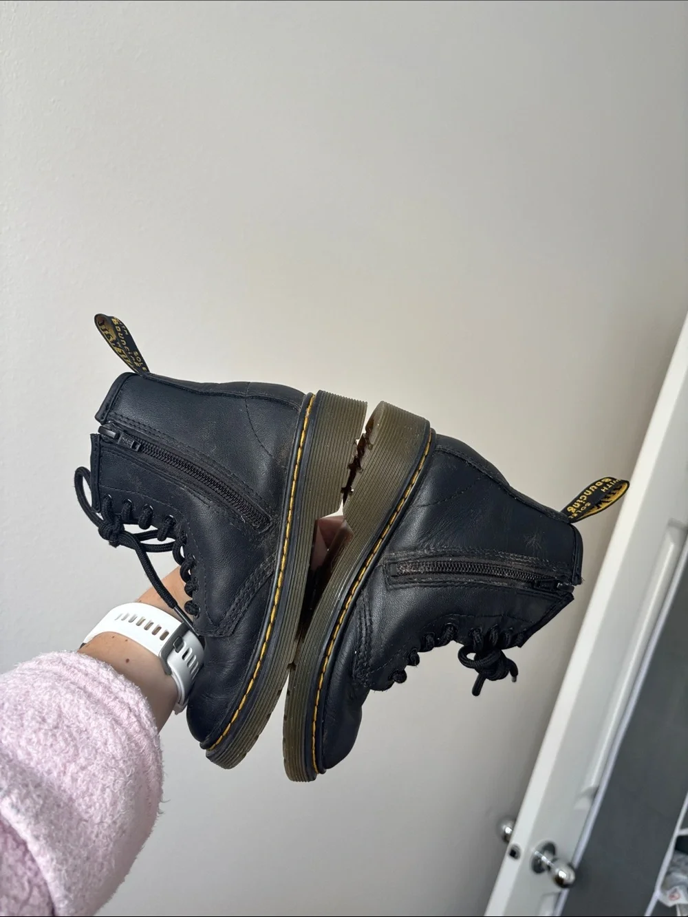 Dr. Martens 1460 Boot Kids youth size 12 black smooth leather lace up combat